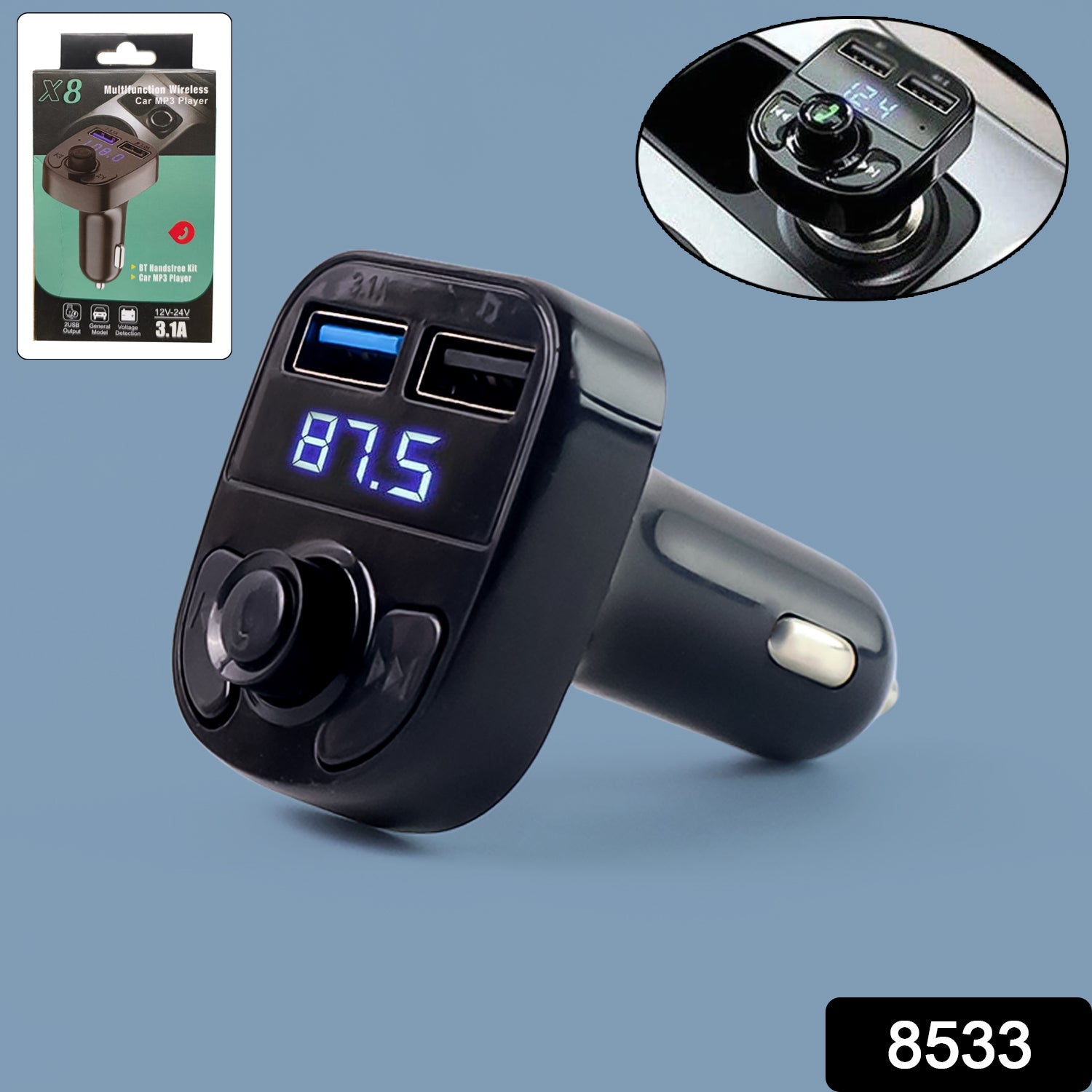 CAR-X8 Bluetooth FM Transmitter Kit with Dual USB Fast Charger CAR-X8 Bluetooth FM Transmitter Kit with Dual USB Fast Charger